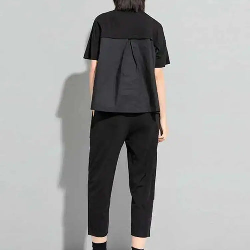 Load image into Gallery viewer, Women Black Zipper Pockets Casual Big Size T-shirt New Round Neck Short Sleeve Fashion Tide Spring Summer 2025 1DF5303
