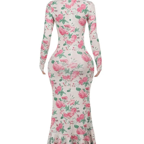 Load image into Gallery viewer, Bodycon Long Sleeve Half High Collar Print Zipper Elegant Maxi Dress Women Slim High Waist Sexy Dress Ladies Outfits
