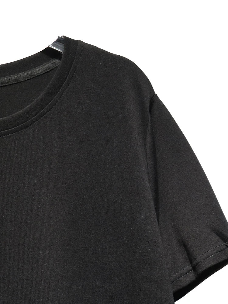 Women Black Irregular Pleated Big Size Midi Dress New Round Neck Short Sleeve Fashion Tide Spring Summer 2025 1DJ0851