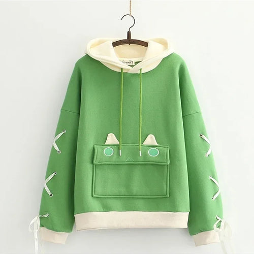 Load image into Gallery viewer, Harajuku Kawaii Hoodies Cartoon Dinosaur Print Casual Women Winter Warm Fleece Hooded Cotton Sweatshirt Teen Girls Cute Top
