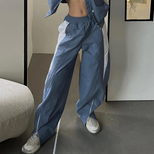 Load image into Gallery viewer, Streetwear Stripe Stitched Baggy Trousers Zipper Straight Leg Harajuku Tech Women Pants Sweatpants Hip Hop Clothing
