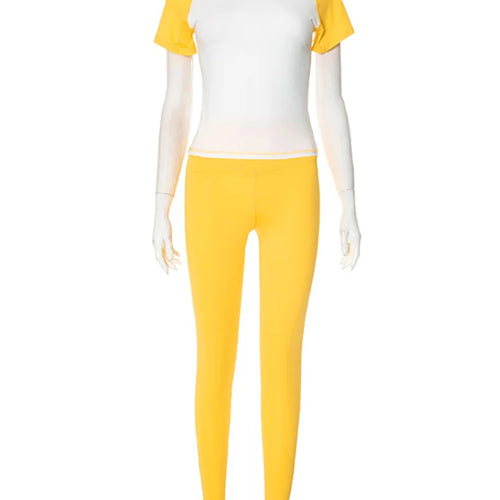 Load image into Gallery viewer, Simple Casual Sporty 2 Piece Set Women Contrast Patchwork Short Sleeve T-Shirts+Skinny Stretch Sweatpants Fit Tracksuits
