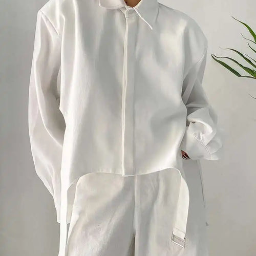 Load image into Gallery viewer, Women White Shoulder Padded Irregular Big Size Blouse New Lapel Long Sleeve Shirt Fashion Tide Spring Autumn 2025 1DF1466
