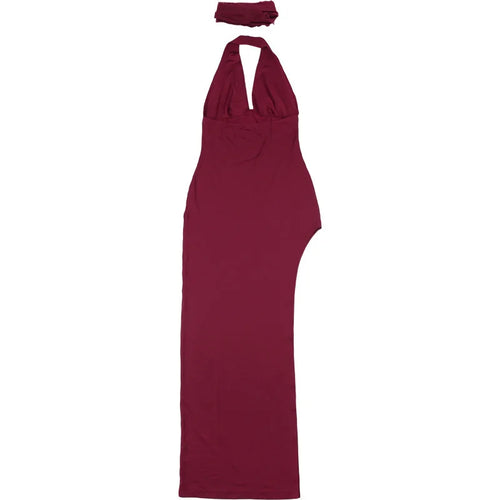 Load image into Gallery viewer, Scarf Collar Backless Sexy Maxi Dress Women Gown Fashion Halter Deep V Neck Thigh High Split Bodycon Long Dress
