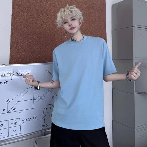 Load image into Gallery viewer, Men's Short Sleeve T-shirts New Summer Loose Double Neck Design Casual Menwear Korean Solid Color Fashion Top 9W1505
