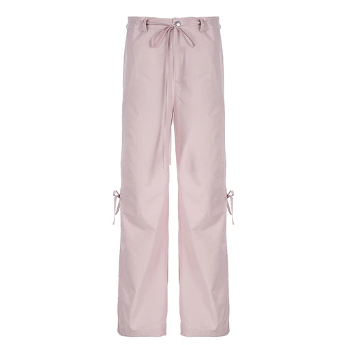 Load image into Gallery viewer, Korean Fashion Straight Leg Pink Women Trousers Bow Tie-Up Harajuku Pants Girls Solid Cute Coquette Capris Sweatpants
