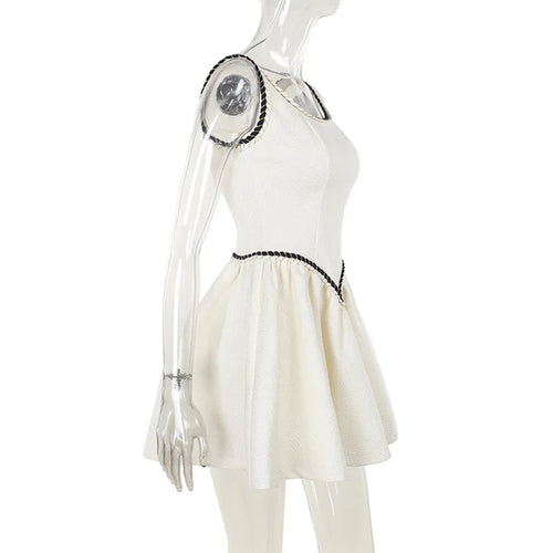 Load image into Gallery viewer, Sleeveless A-line Sexy Mini Dress For Women White Spaghetti Strap Sleeveless Backless Pleated Club Party Dress Clubwear
