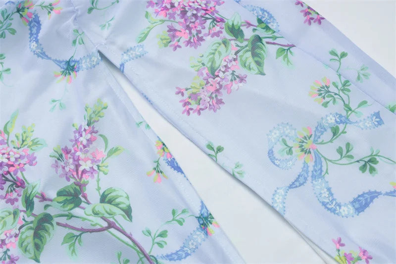 Sleeveless Print Spaghetti Strap Slash Neck Sexy Backless Thigh Split Maxi Dress Women Pleated Vacation Dress Summer