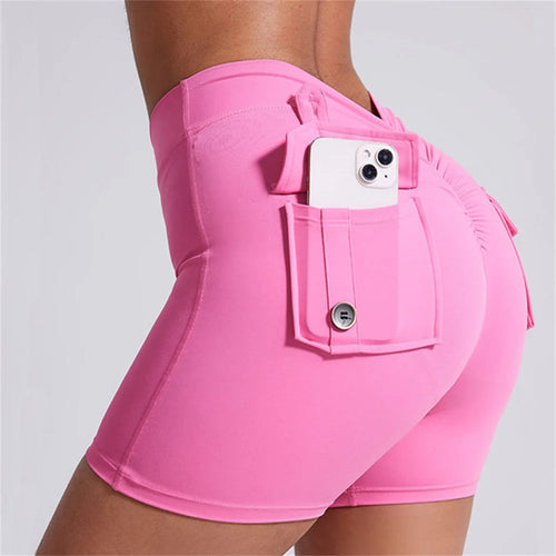 Load image into Gallery viewer, Deep V Back Yoga Shorts Women Pocket Scrunched Butt Gym Leggings High Waist Push Up Tights Sexy Booty Sports Shorts Fitness
