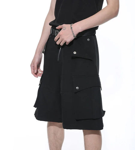 Men's Shorts Summer New Solid Color Half Zipper Four Button Pocket Decoration Simple Fashion Trend Cargo Pants 9C5153