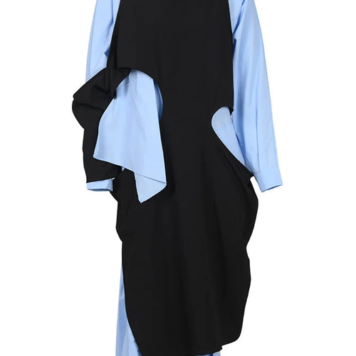 Load image into Gallery viewer, Women Blue Color-block Big Size Long Dress New Round Neck Long Sleeve Loose Fit Fashion Tide Spring Autumn 2025 1DH5325
