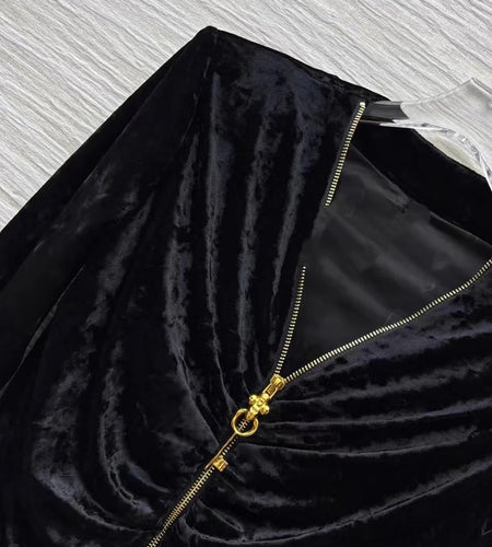 Slimming Spliced Folds Temperament Dresses for Women V Neck Long Sleeves Patchwork Zipper Fashion Dress Female New