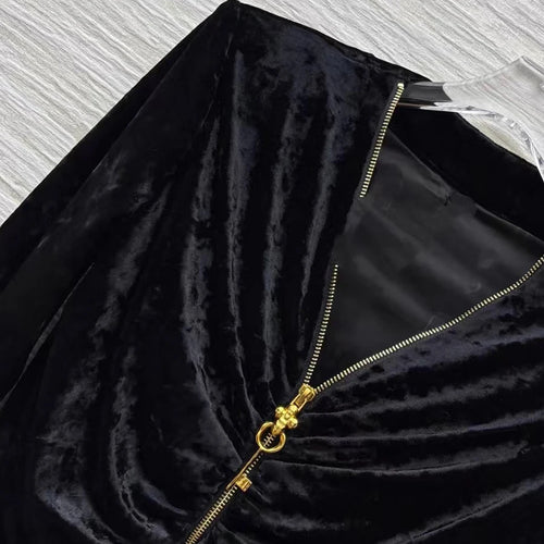 Load image into Gallery viewer, Slimming Spliced Folds Temperament Dresses for Women V Neck Long Sleeves Patchwork Zipper Fashion Dress Female New
