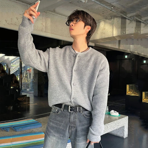 Load image into Gallery viewer, Round Collar Men's Sweaters Knitting Korean Style Single Breasted Solid Color Loose Male New Spring Cardigan Fashion 9W1195
