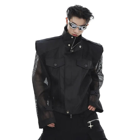 Deconstruction Mesh Splicing Jacket Niche Design Punk Sun Protection 2025 Spring Male Thin Motorcycle Jackets Tide 9C274