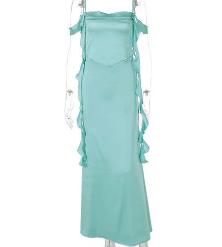 Stain Solid Straps Backless Tassel Sexy Bodycon Maxi Prom Dress Women Elegant Outfits Evening Party Birthday Y2K