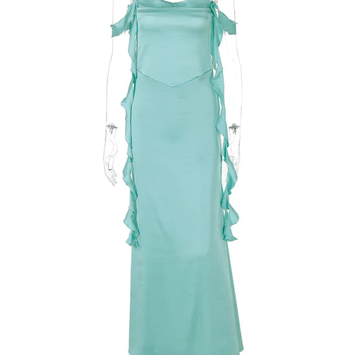 Load image into Gallery viewer, Stain Solid Straps Backless Tassel Sexy Bodycon Maxi Prom Dress Women Elegant Outfits Evening Party Birthday Y2K
