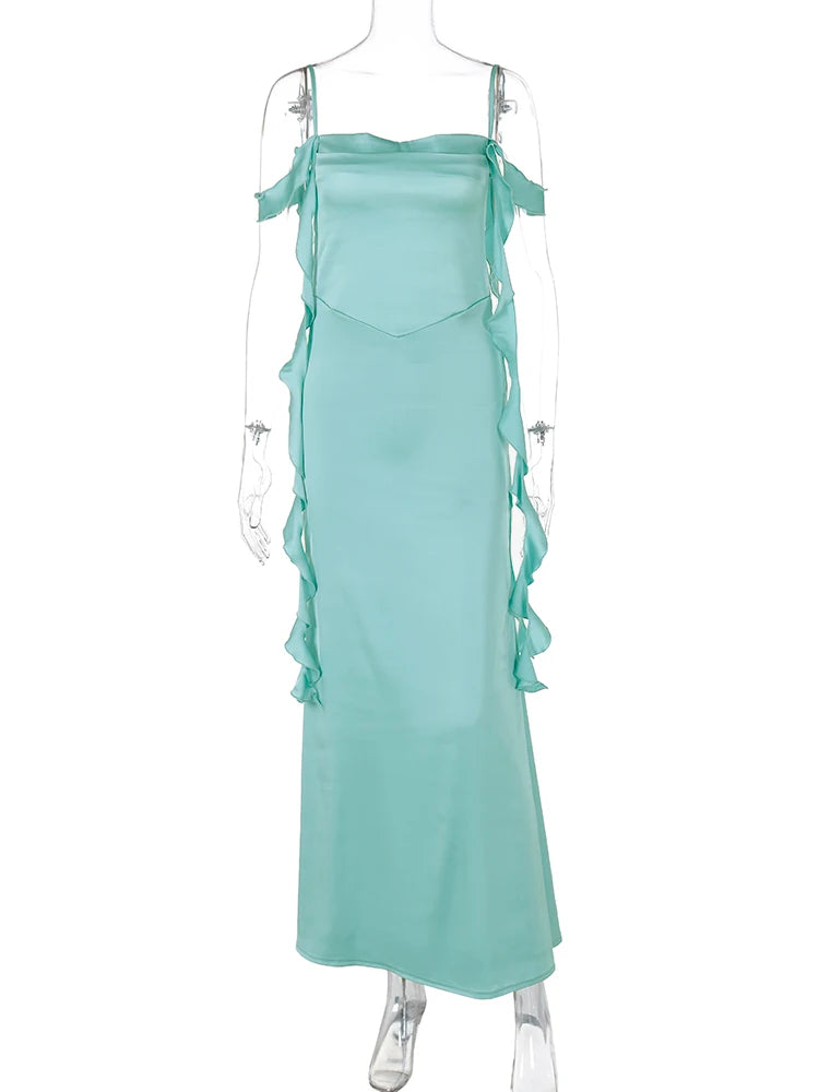 Stain Solid Straps Backless Tassel Sexy Bodycon Maxi Prom Dress Women Elegant Outfits Evening Party Birthday Y2K