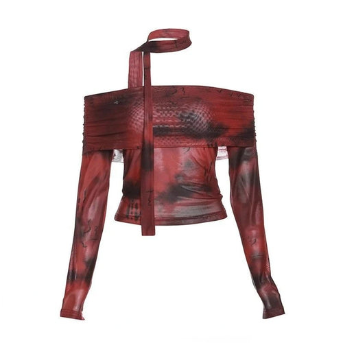 Load image into Gallery viewer, Women Gauze Y2k Aesthetic Crop Top Harajuku Slim Fit Vintage Sexy Print T-shirt Summer Streetwear Slash Neck Grunge Fairy Tees
