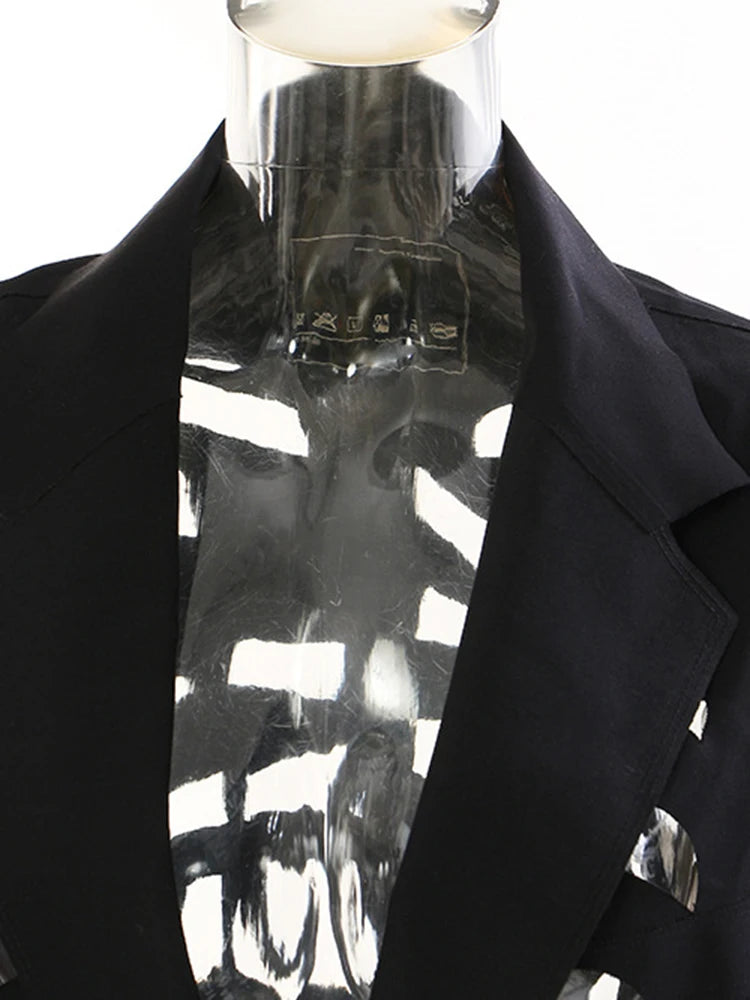 Women Black Hollow Out Burr Irregular Blazer New Lapel Long Sleeve Loose Fit Jacket Fashion Spring Autumn 2025 17A6685