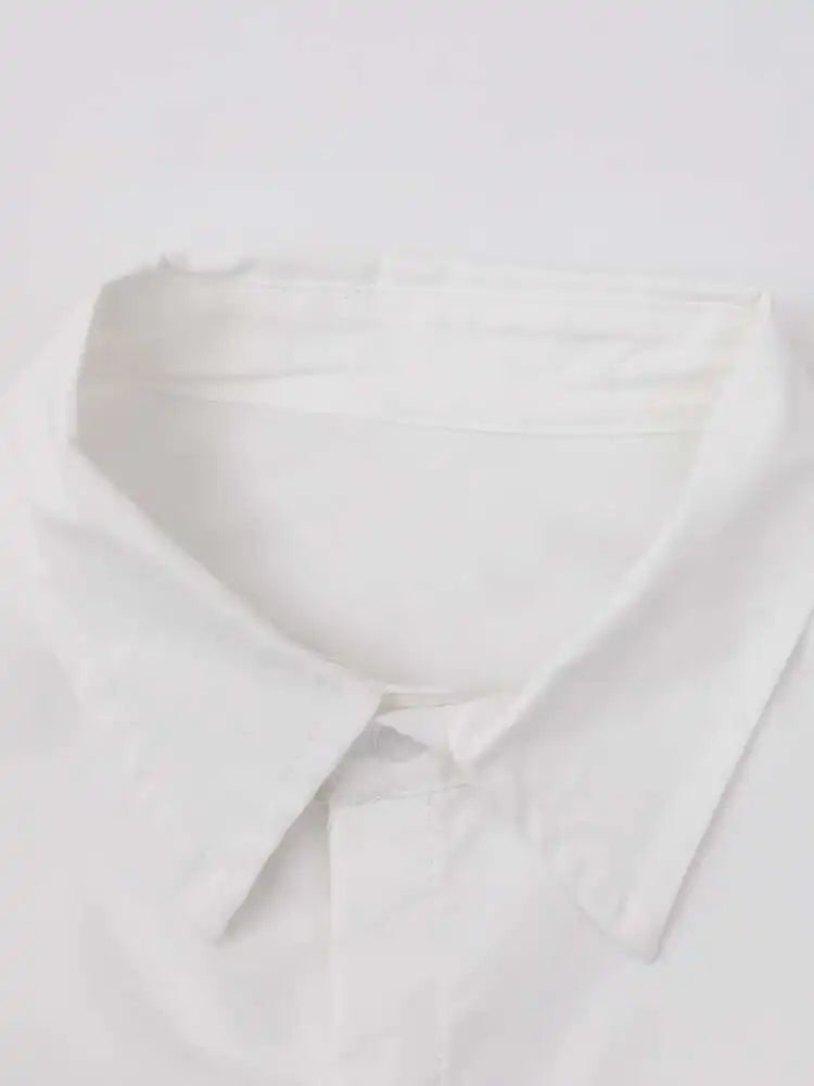 Women White Buckle Pocket Big Size Casual Blouse New Lapel Long Sleeve Shirt Fashion Tide Spring Autumn 2025 CPG1715