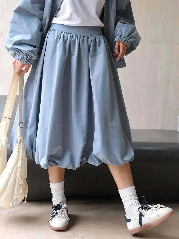 High Waist Purple Blue Pleated Shaped Elegant A-line Half-body Skirt Women Fashion Tide New Spring Autumn 2025 1DH6529