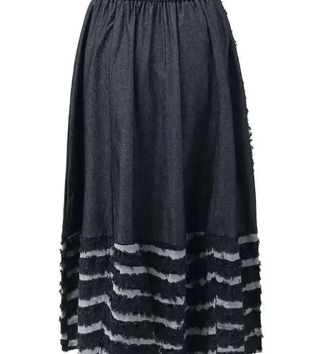 High Elastic Waist Black Burr Striped Irregular A-line Half-body Skirt Women Fashion Tide New Spring Autumn 2025 1DH5351