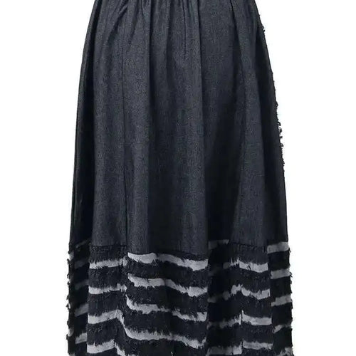 Load image into Gallery viewer, High Elastic Waist Black Burr Striped Irregular A-line Half-body Skirt Women Fashion Tide New Spring Autumn 2025 1DH5351
