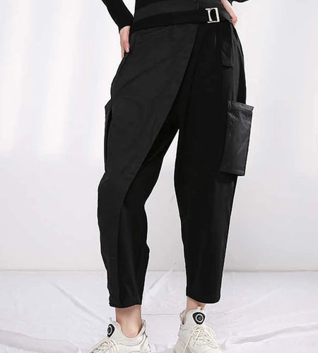 High Elastic Waist Pocket Leisure Long Black  Harem Trousers New Loose Fit Pants Women Fashion Spring Autumn 2025 1Y48701