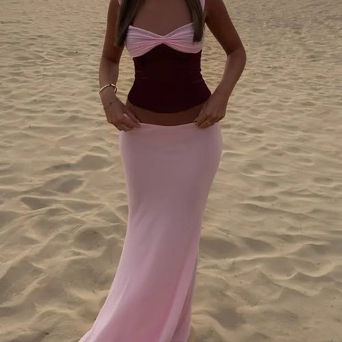 Load image into Gallery viewer, Sexy Skirt Two Piece Sets Women Halter Lace-up Cropped Tops And Maxi Skirt Ladies Fashion Sleeveless 2 Piece Sets
