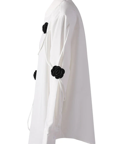 Women White 3d Flower String Big Size Elegant Blouse New Lapel Long Sleeve Shirt Fashion Tide Spring Autumn 2025 CPG3098