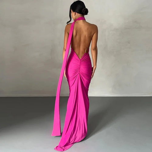 Load image into Gallery viewer, Oblique Shoulder Backless Maxi Dress For Women Gown Summer Back Strap Sleeveless Ruched Party Sexy Long Dress Vestidos
