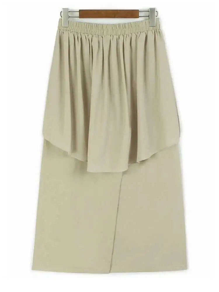 High Elastic Waist Apricot Ruffles Irregular Wide Leg Pants New Trousers Women Fashion Tide Spring Autumn 2025 1DJ0296