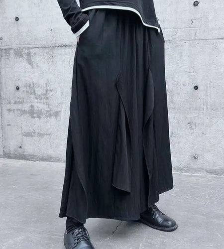 High Elastic Waist Black Irregular Spliced Long Wide Leg Pants New Trousers Women Fashion Tide Spring Autumn 2025 1DH5094