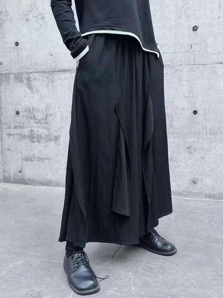 High Elastic Waist Black Irregular Spliced Long Wide Leg Pants New Trousers Women Fashion Tide Spring Autumn 2025 1DH5094