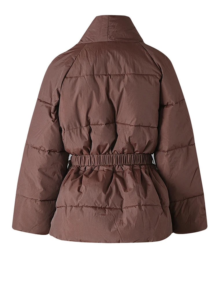 Brown Belted Big Size Keep Warm Cotton-padded Coat Long Sleeve Women Parkas Fashion Tide New Autumn Winter 2025 2Z2885