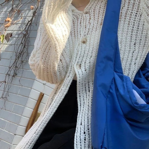 Load image into Gallery viewer, Y2k Aesthetic 2025 Spring Cardigan Femme Vintage Grunge Knitted  Harajuku Turn Down Collar Elegant Loose Women Sweaters
