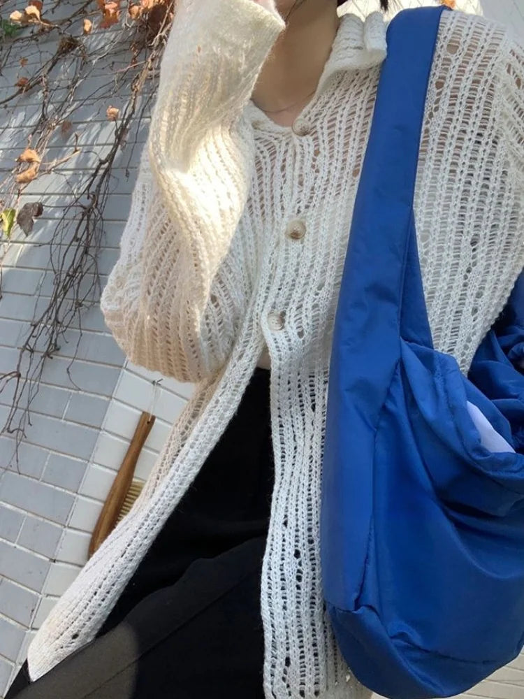 Y2k Aesthetic 2025 Spring Cardigan Femme Vintage Grunge Knitted  Harajuku Turn Down Collar Elegant Loose Women Sweaters