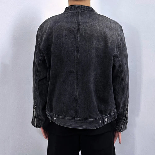 Load image into Gallery viewer, Men&#39;s Denim Jakects Collarless Design Washed Streetwear Worn-out Niche Motorcycle Zipper Trendy Male Clothing New 9W1830
