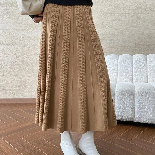Load image into Gallery viewer, Korean Style Woman Solid New Elegant High Waist Knitted Skirt Autumn Winter Vintage Casual Simple Versatile Festival Party Skirt
