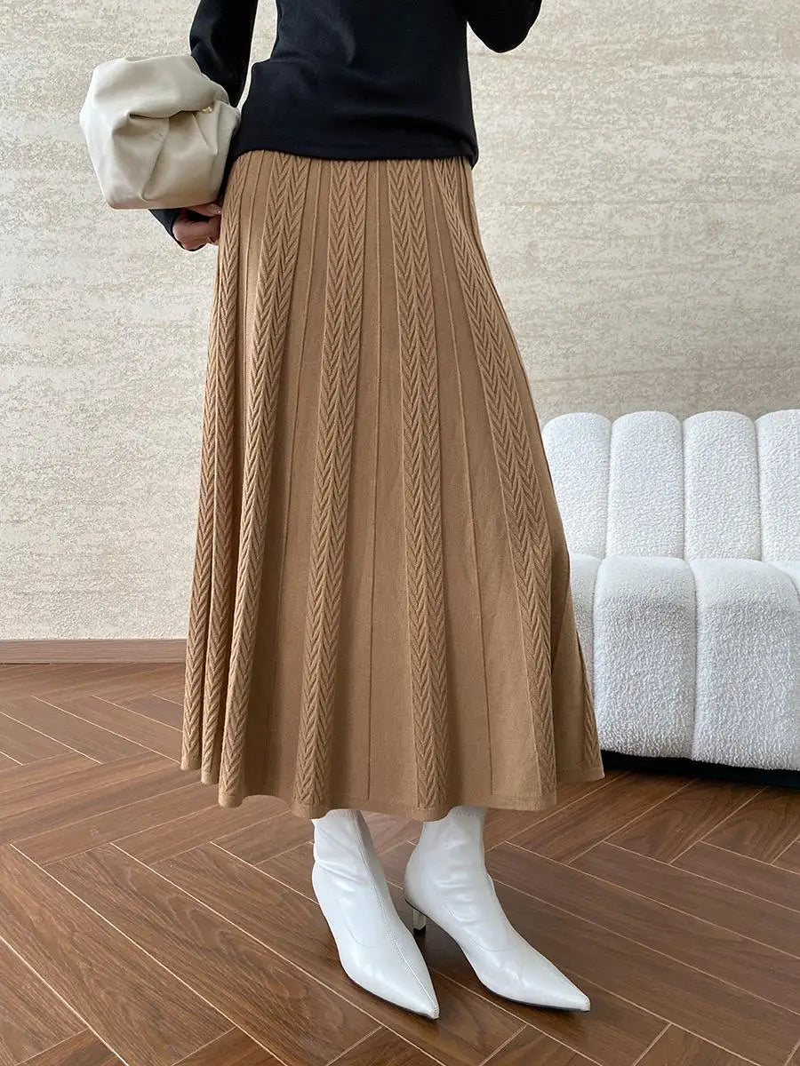 Korean Style Woman Solid New Elegant High Waist Knitted Skirt Autumn Winter Vintage Casual Simple Versatile Festival Party Skirt