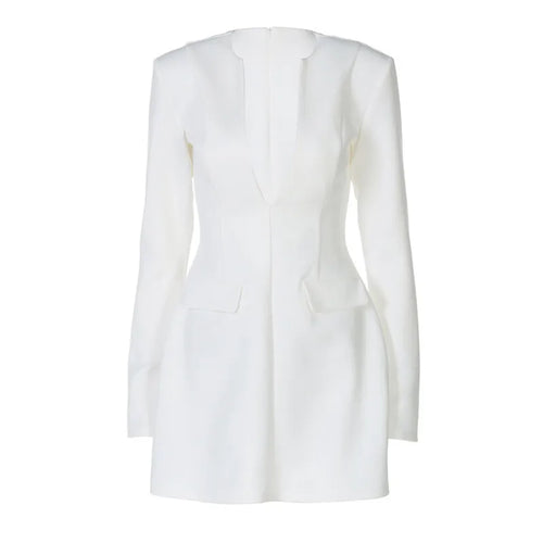 Load image into Gallery viewer, Deep V Neck Long Sleeve Sexy Mini Dress For Women Fashion Two Pocket High Waist A-line Club Party Sexy Dress Elegant
