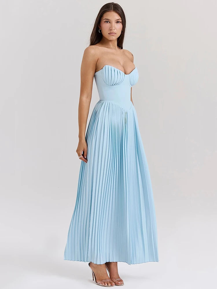 Off-shoulder Backless Pleated Maxi Dress For Women Fashion Strapless Sleeveless High Waist Bodycon Sexy Long Dress