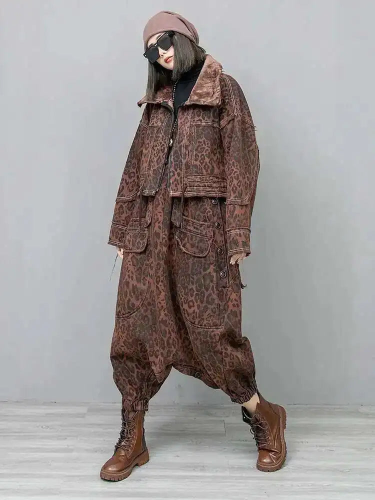 Leopard Print Burr Short Big Size Casual Jacket New Lapel Long Sleeve Women Coat Fashion Tide Spring Autumn 2025 1DH6427