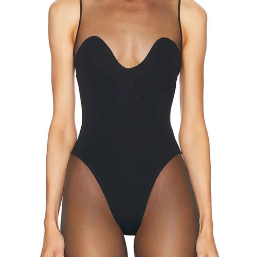 Load image into Gallery viewer, Solid Spliced Mesh Slimming Jumpsuit For Women O Collar Sleeveless High Waist Minimalist Jumpsuits Female Fashion
