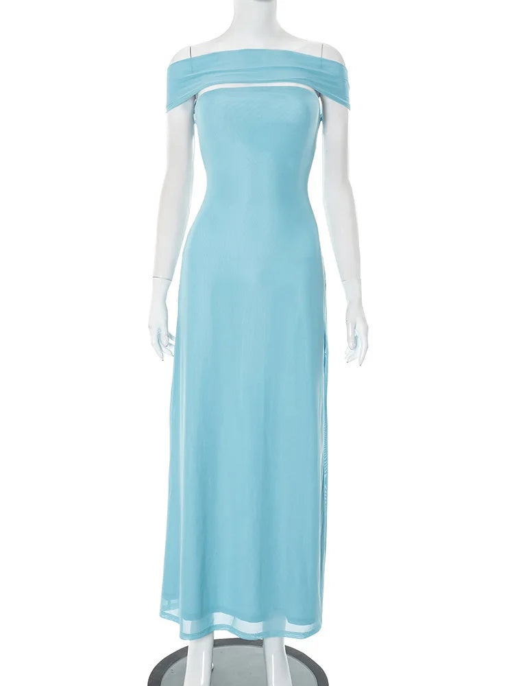 Off-shoulder Strapless Sexy Maxi Dress Women Gown Fashion  Sleeveless Backless High Waist Split Club Party Long Dress