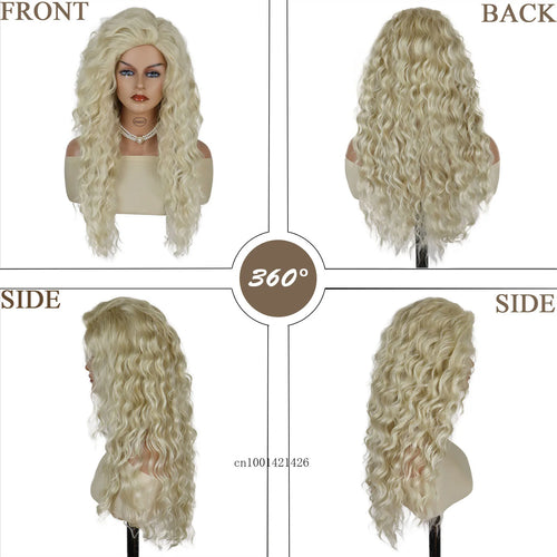 Load image into Gallery viewer, Asian Wigs for Women Synthetic Fiber Long Blonde Wig Curly Wavy Cosplay Wig Halloween Costume Carnival Party Natural Wigs Female
