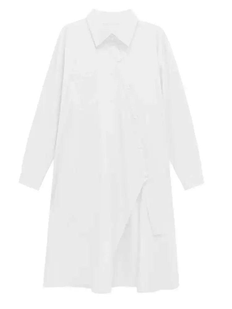 Women Purple Irregular Button Slit Big Size Shirt Dress New Lapel Long Sleeve Fashion Tide Spring Autumn 2025 1DH4827