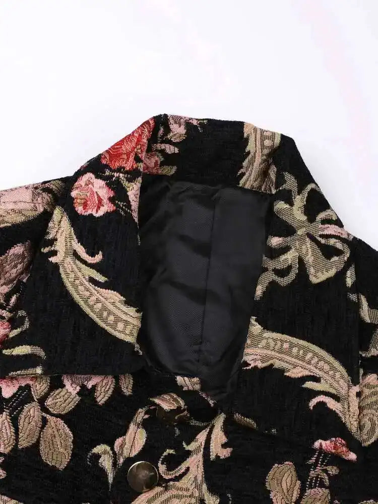 Black Jacquard Thick Big Size Vintage Jacket New Lapel Long Sleeve Women Coat Fashion Tide Spring Autumn 2025 CPG1148