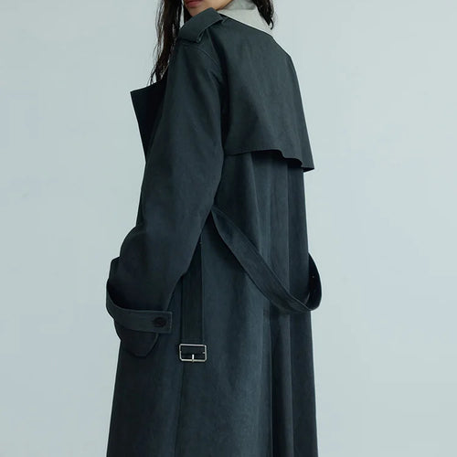 Load image into Gallery viewer, Women Gray Color-block Big Size Long Trench New Lapel Long Sleeve Windbreaker Fashion Tide Spring Autumn 2025 1DH7076
